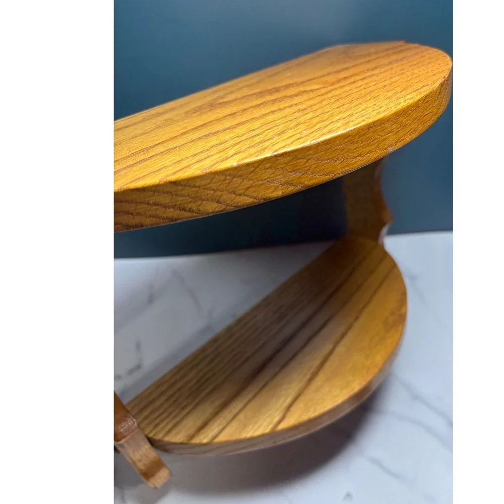 Vintage Oak Wood 2 Tier Wall Shelf Scalloped Side Floating Display Rack Honey